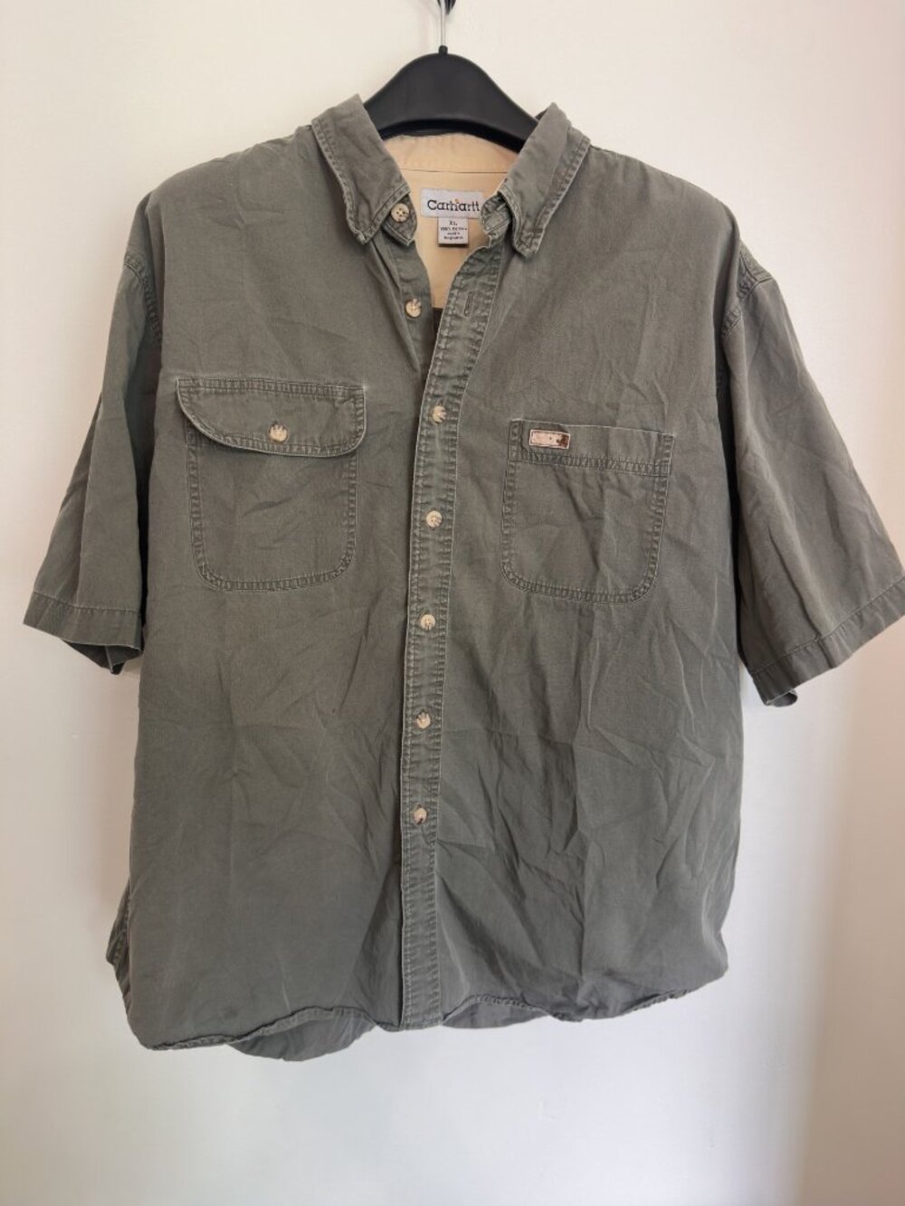 MEN'S CARHARTT GREY BUTTON UP SHIRT XL 100% COTTON